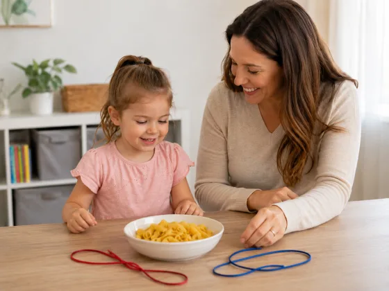 Step 1 of Threading Pasta Necklaces
