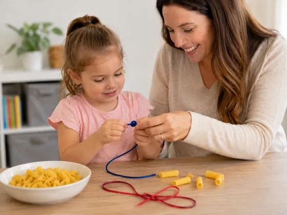 Step 2 of Threading Pasta Necklaces