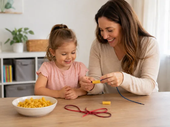 Step 4 of Threading Pasta Necklaces