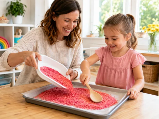 Step 5 of Rainbow Rice Sensory Tray