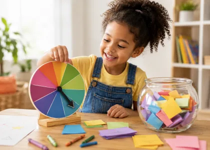 A colourful spinning wheel of activity types.
