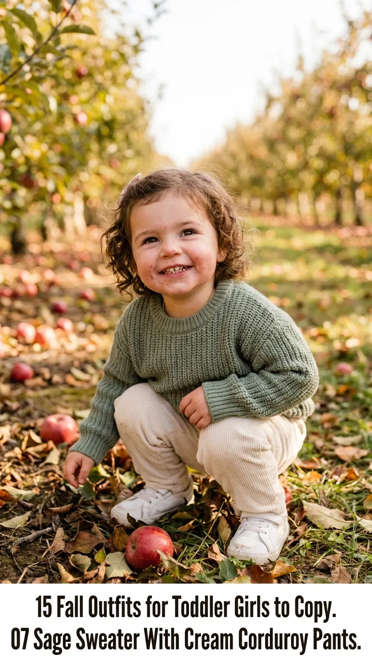 Toddler girl in apple orchard