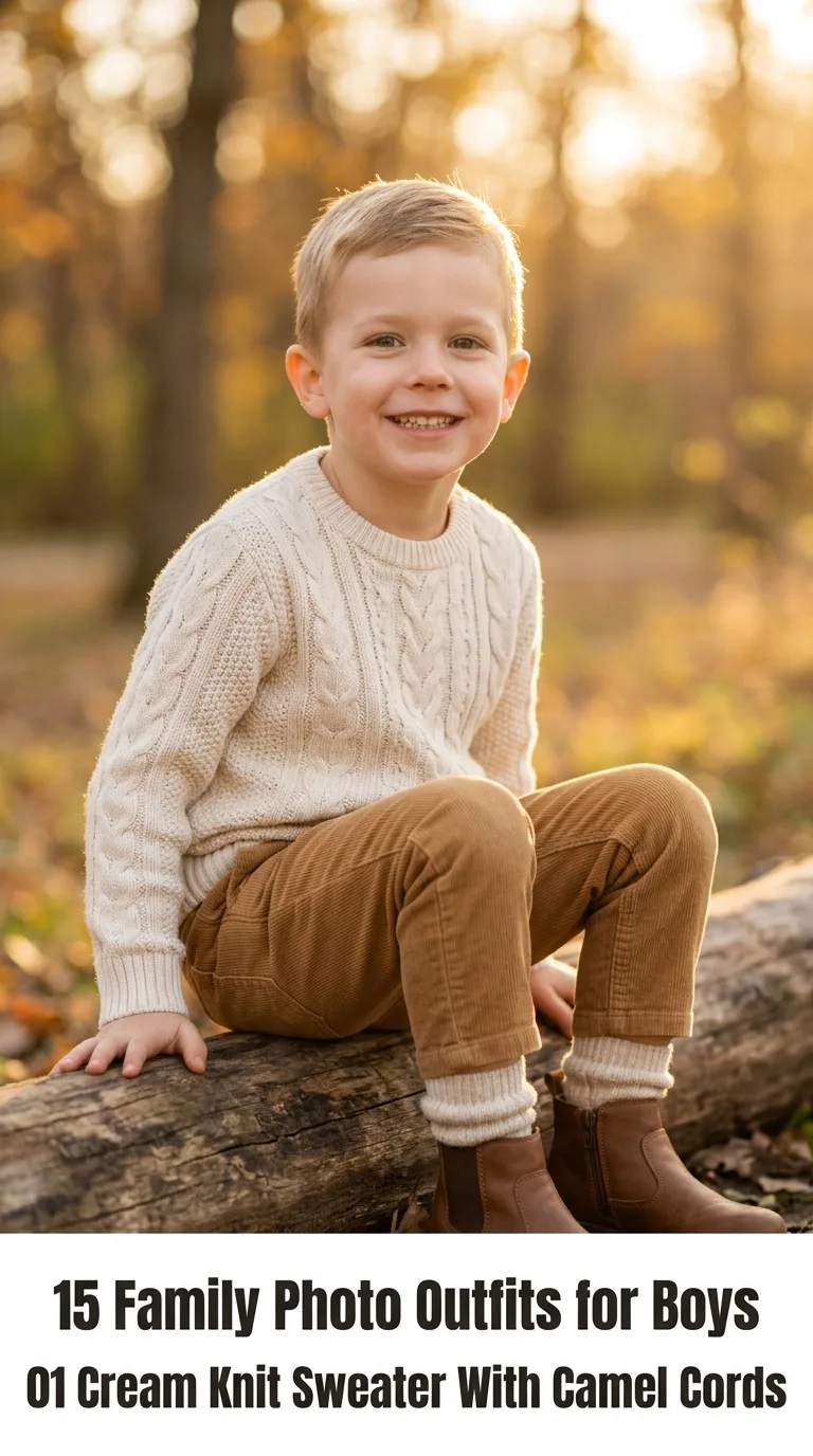 Boy wearing cream knit sweater