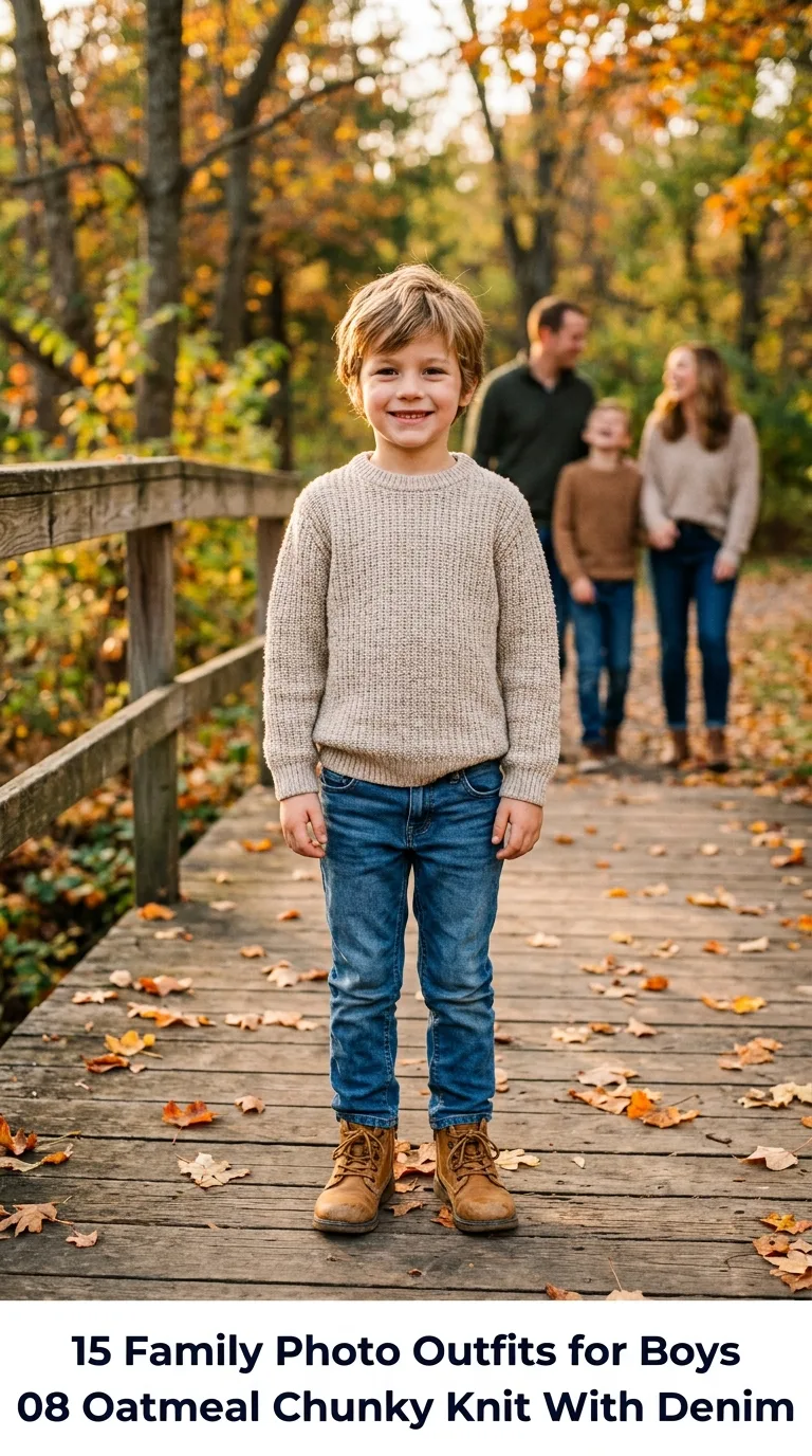 Boy wearing knit sweater outdoors
