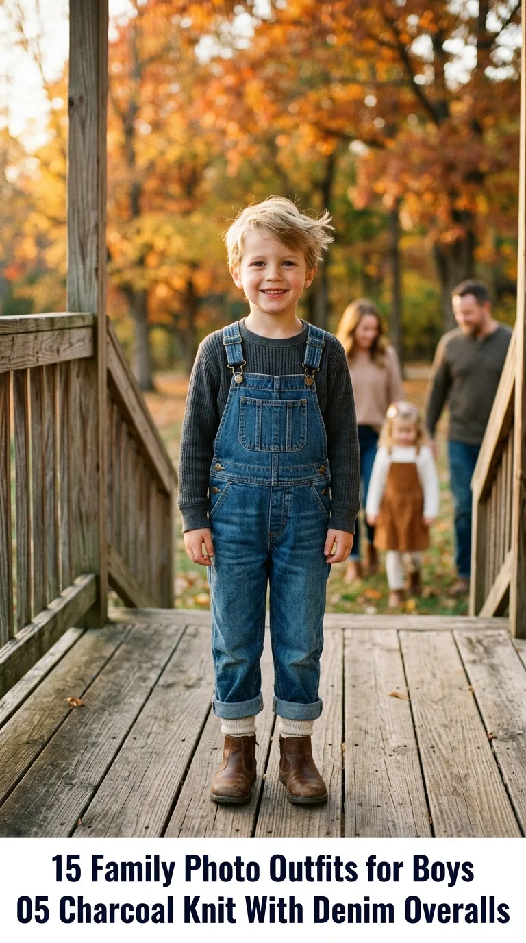 Boy wearing denim overalls outdoors