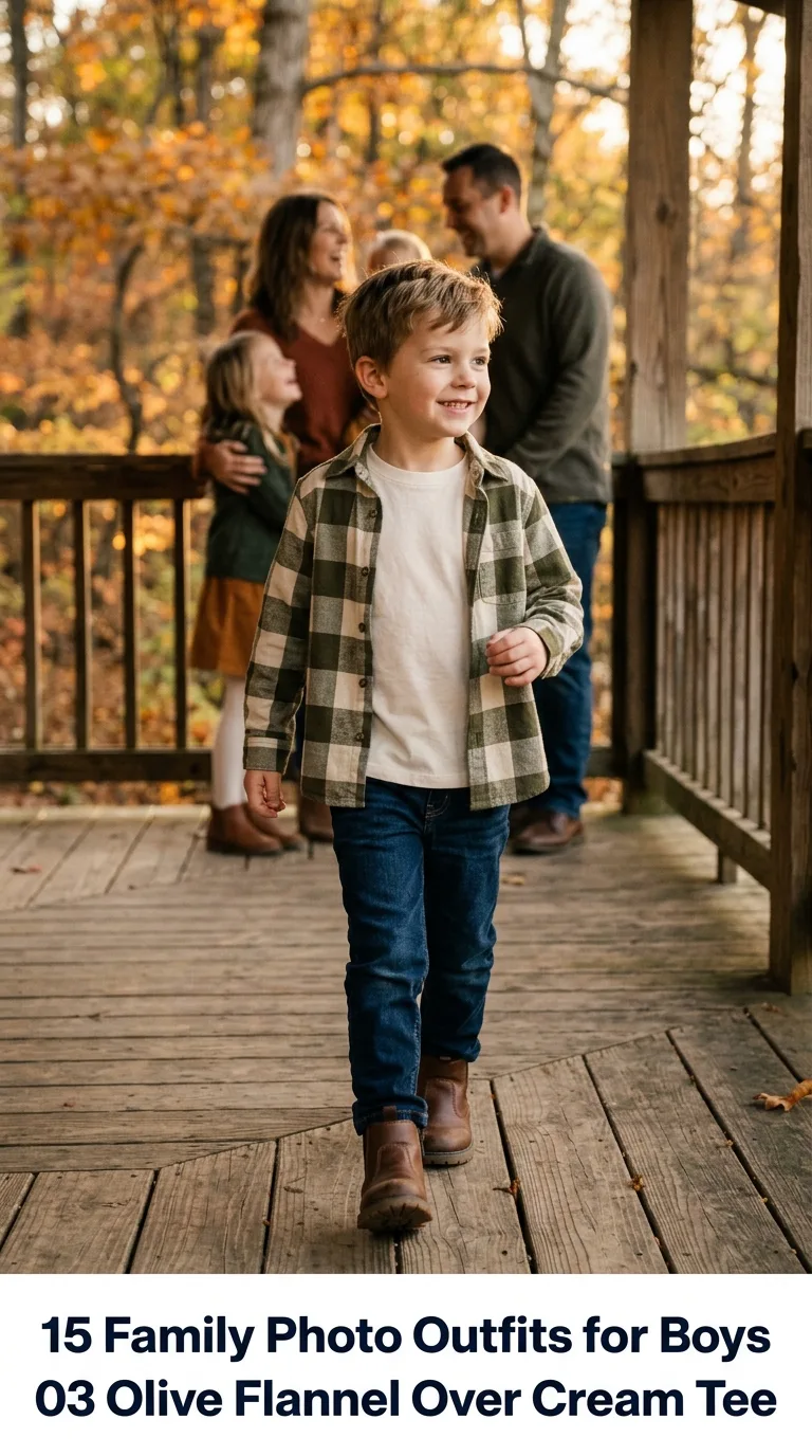 Boy wearing flannel shirt outdoors