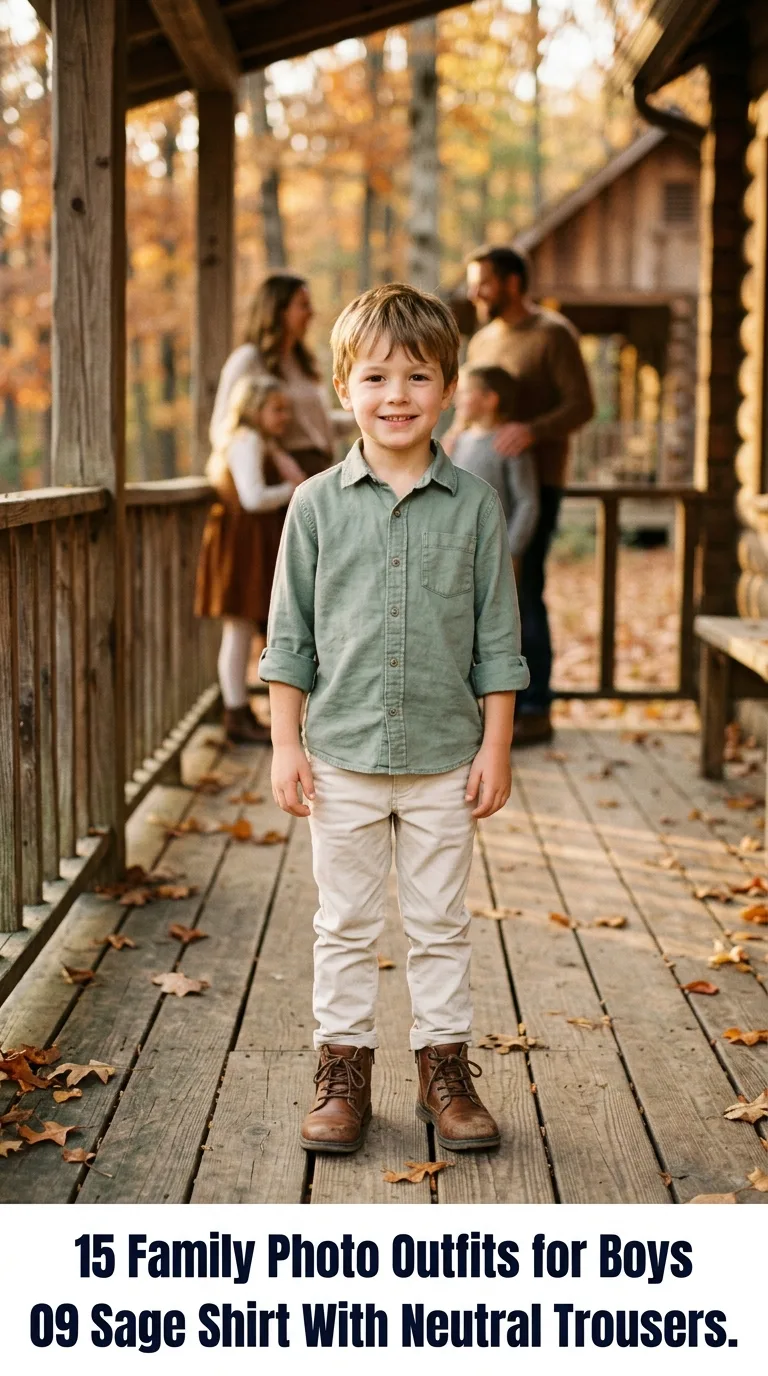 Boy wearing sage shirt