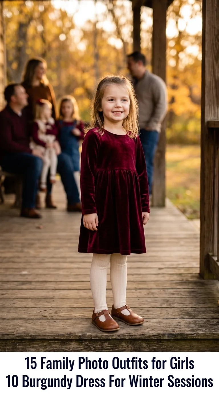 Girl wearing burgundy dress outd…