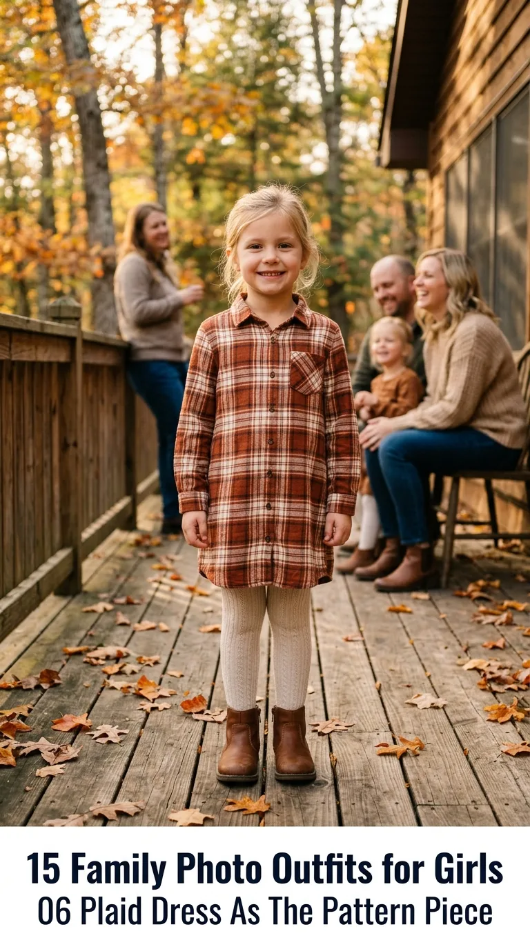 Child wearing plaid dress outdoors