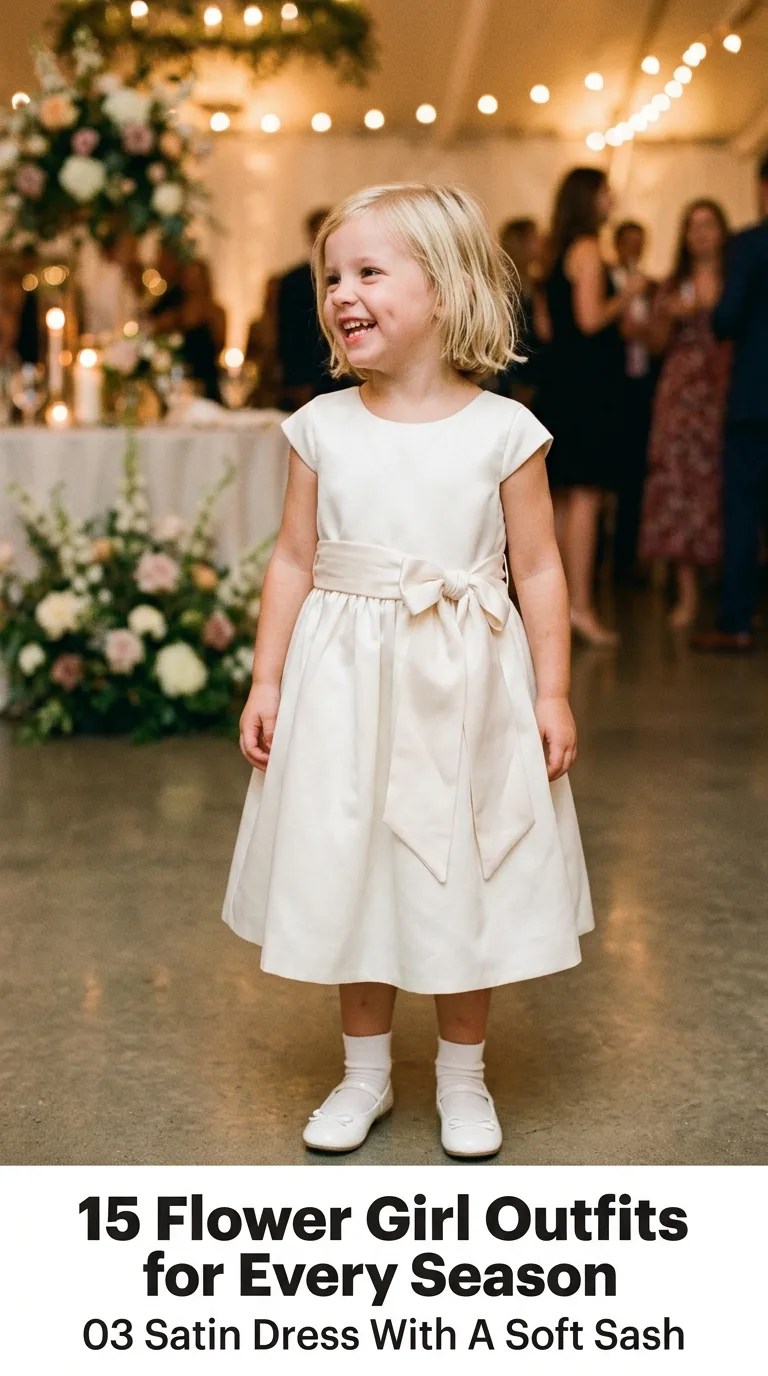 Girl wearing ivory satin dress