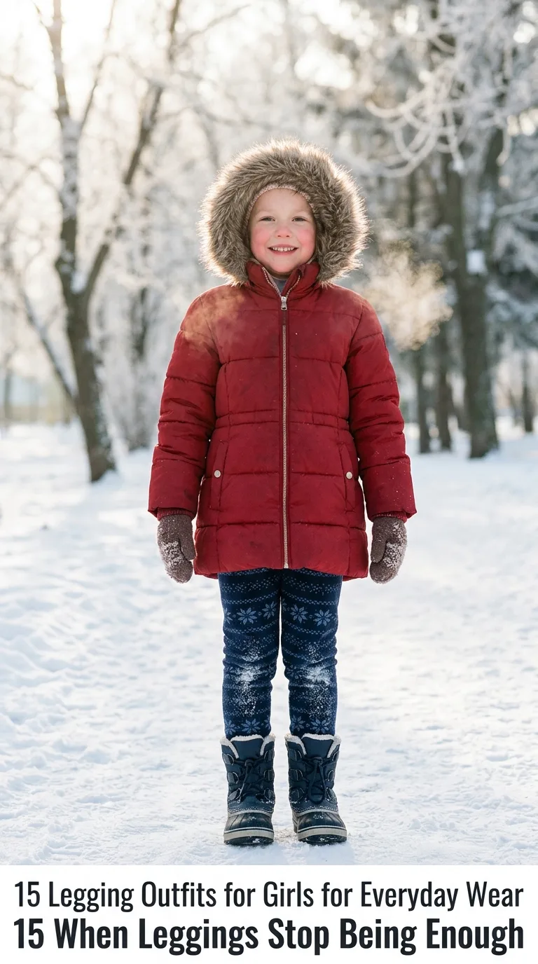 Girl wearing winter leggings out…