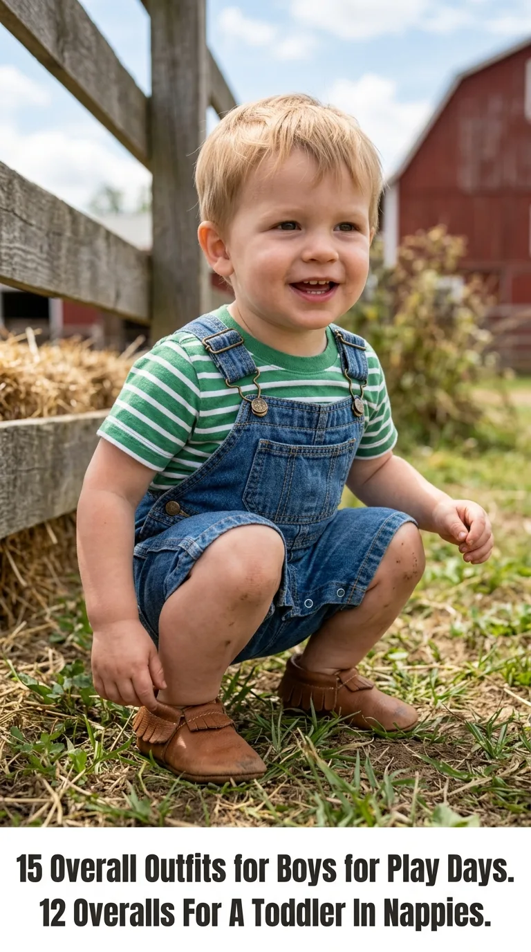 Toddler boy wearing overalls