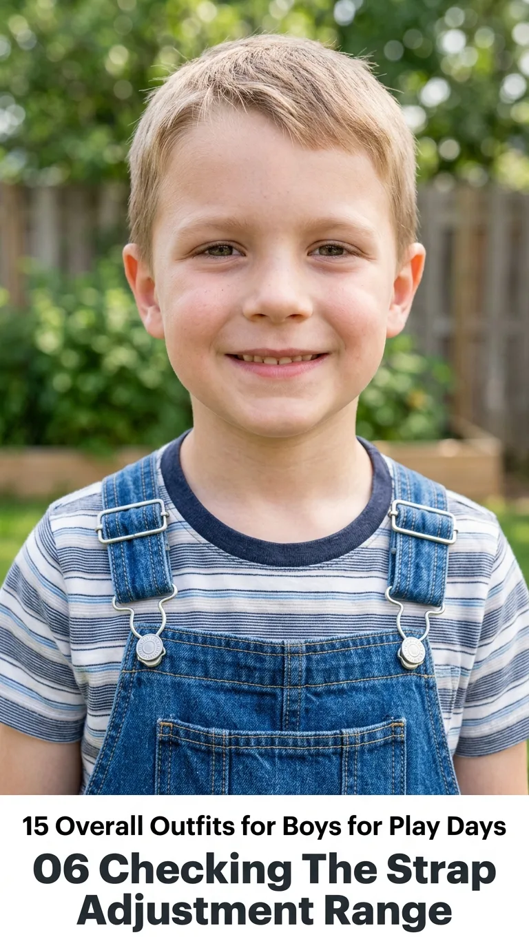 Boy adjusting overall straps