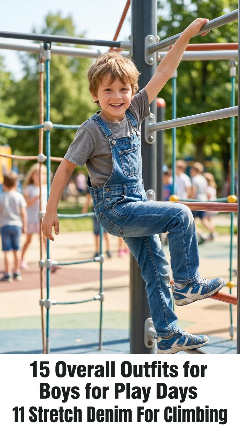 Boy climbing playground frame