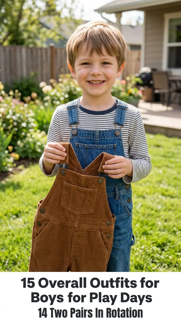 Boy holding overalls
