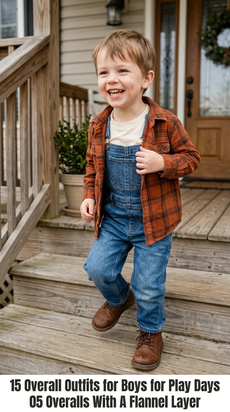 Boy wearing denim overalls