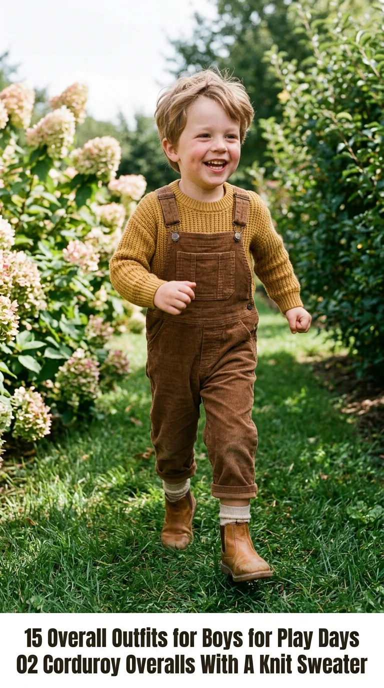 Boy wearing corduroy overalls