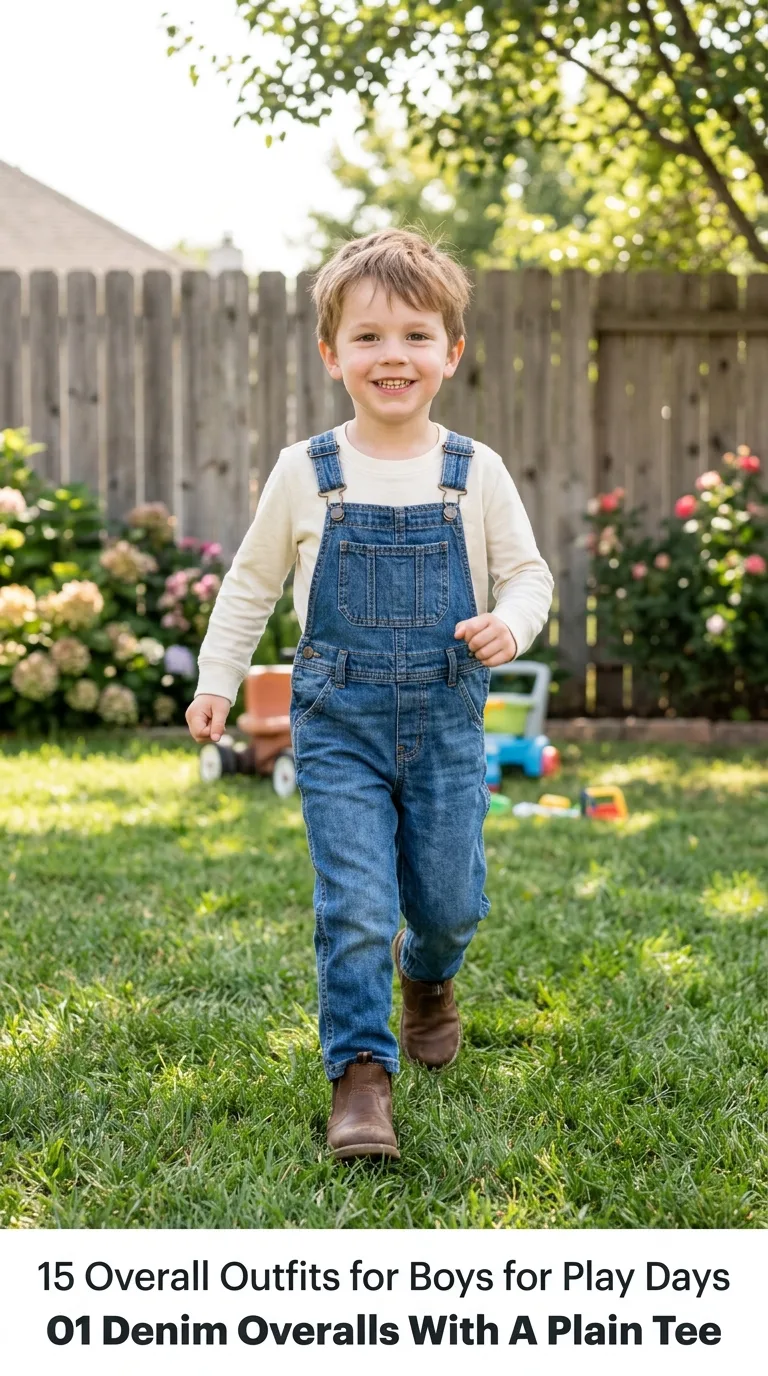 Boy wearing denim overalls