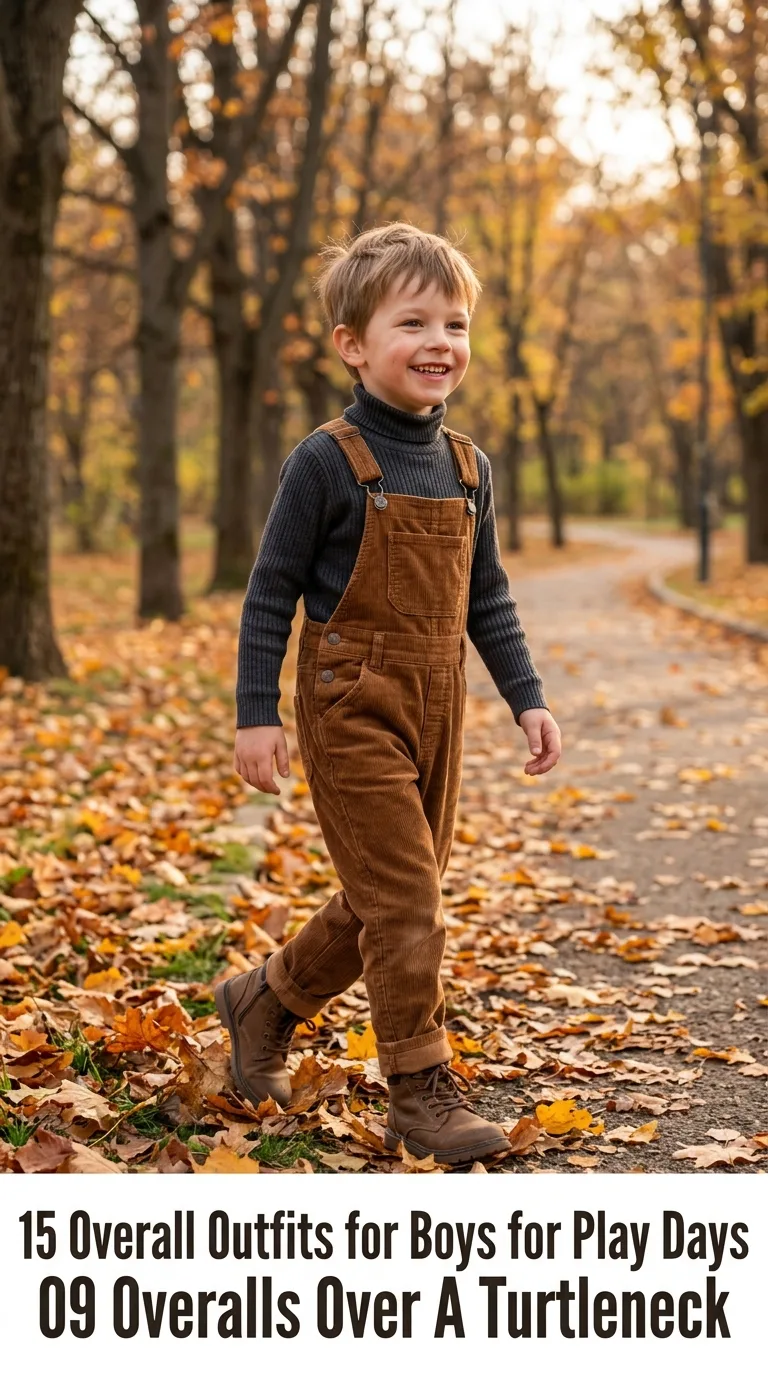 Boy wearing overalls in park