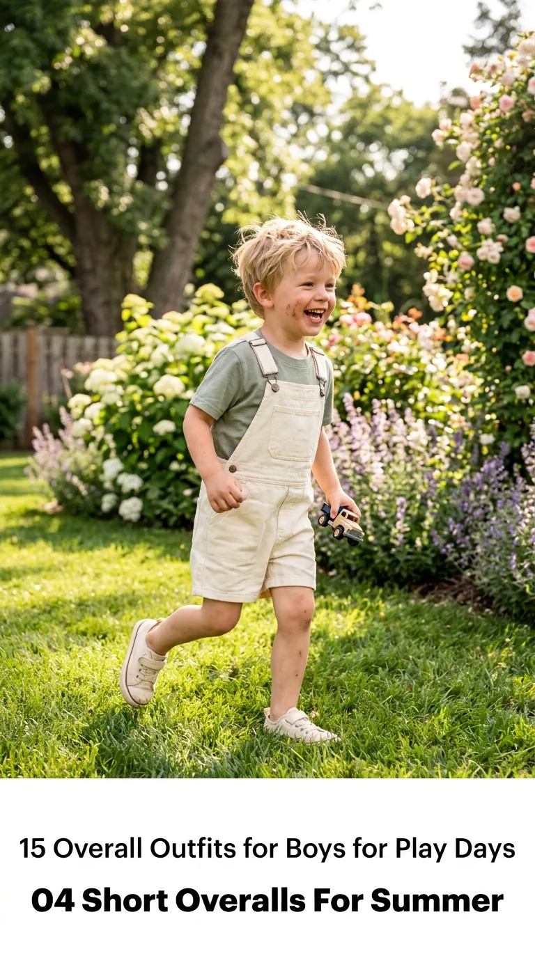 Boy wearing short overalls