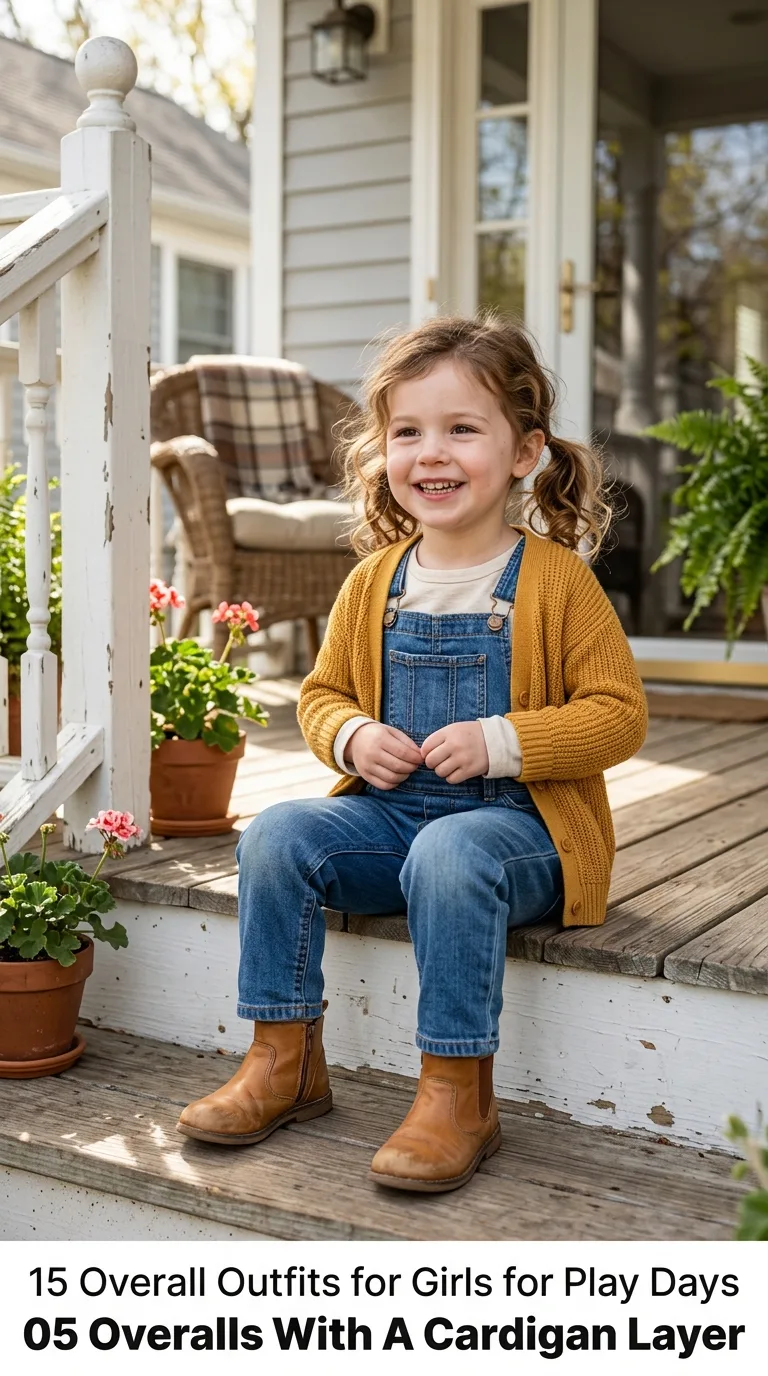 Girl wearing overalls and cardigan