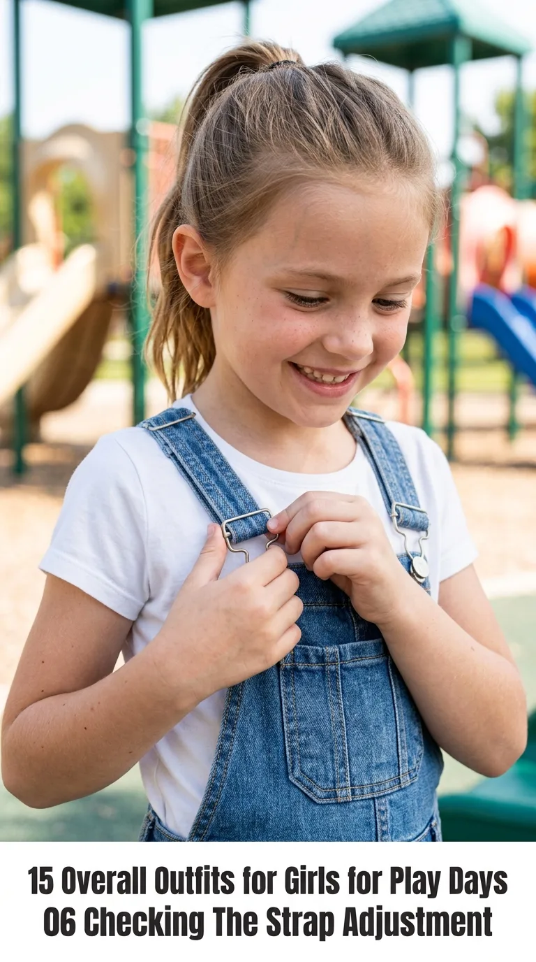 Girl checking overall strap adju…