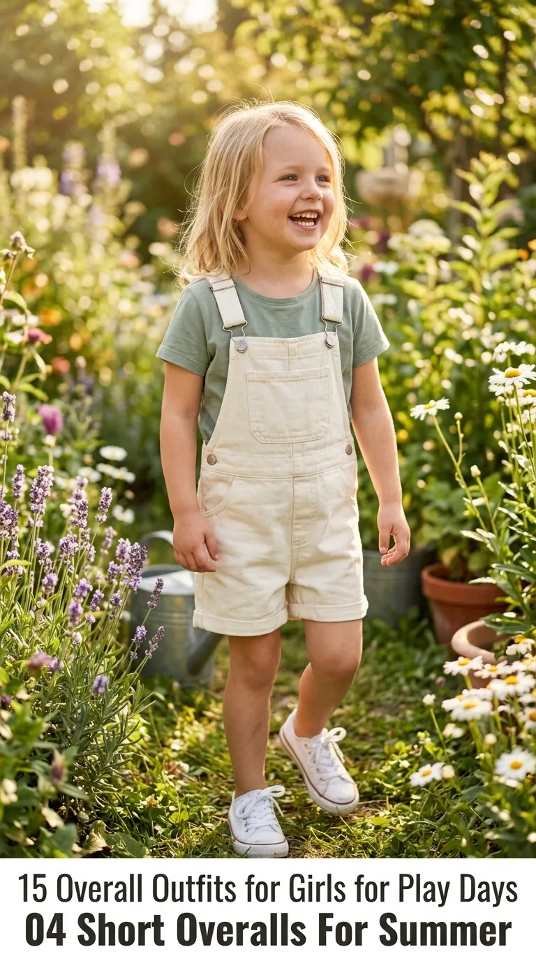 Girl wearing short overalls playing