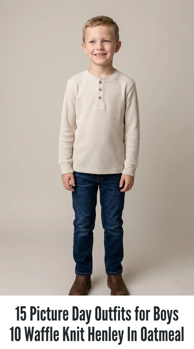 Boy wearing waffle knit henley