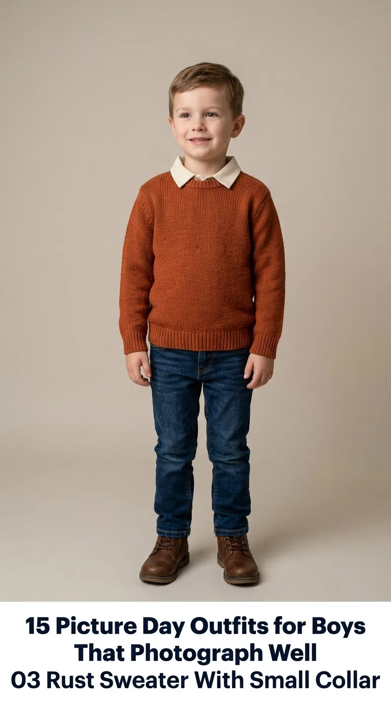 Boy wearing rust sweater