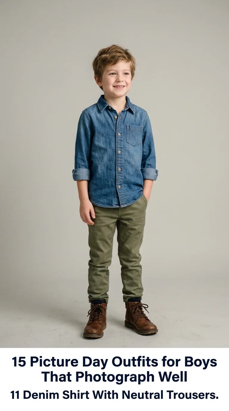 Boy wearing denim shirt outfit