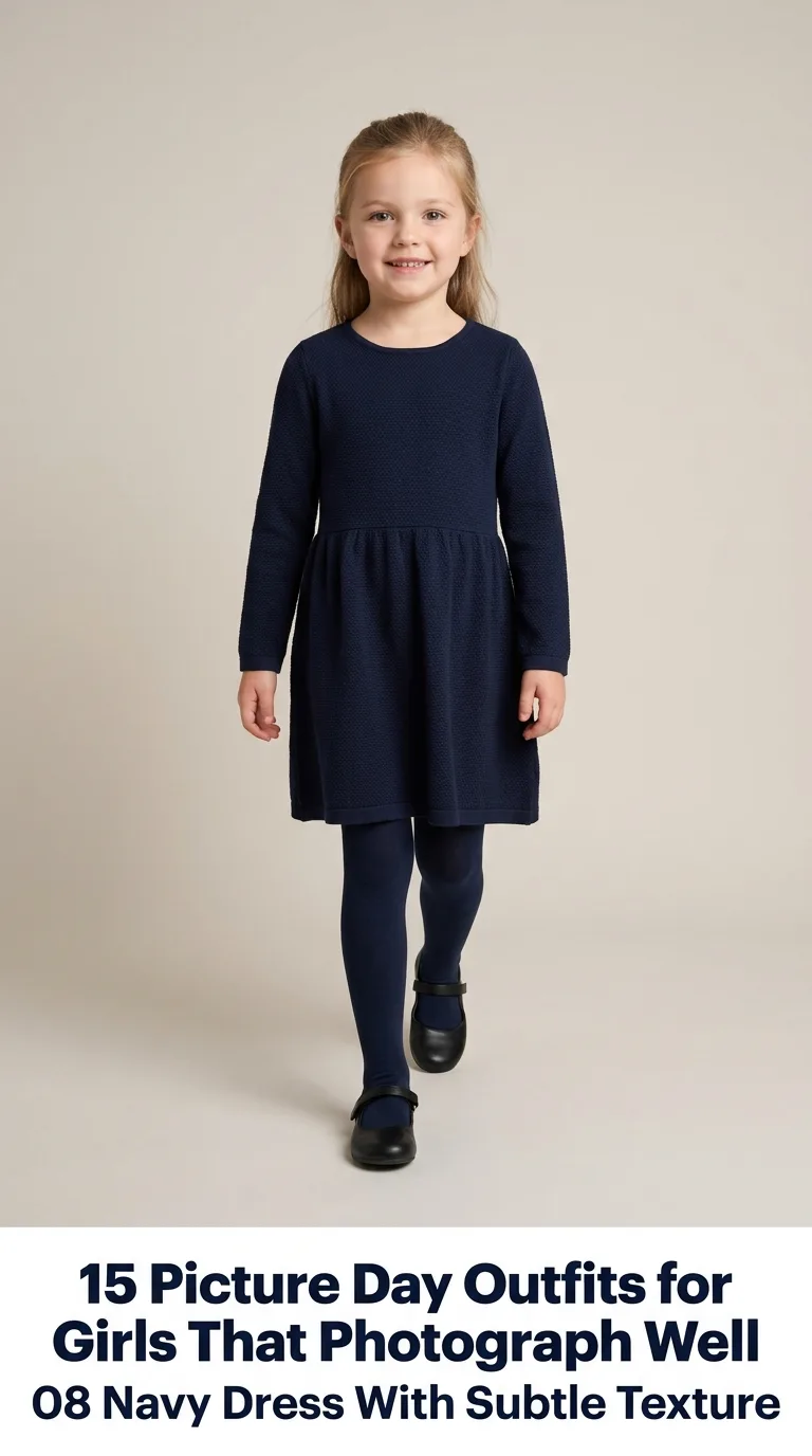 Child wearing navy dress