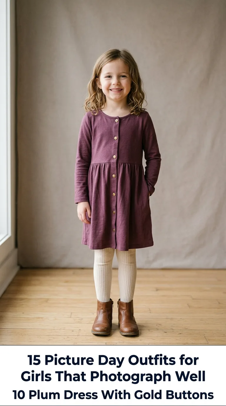Child wearing plum dress indoors