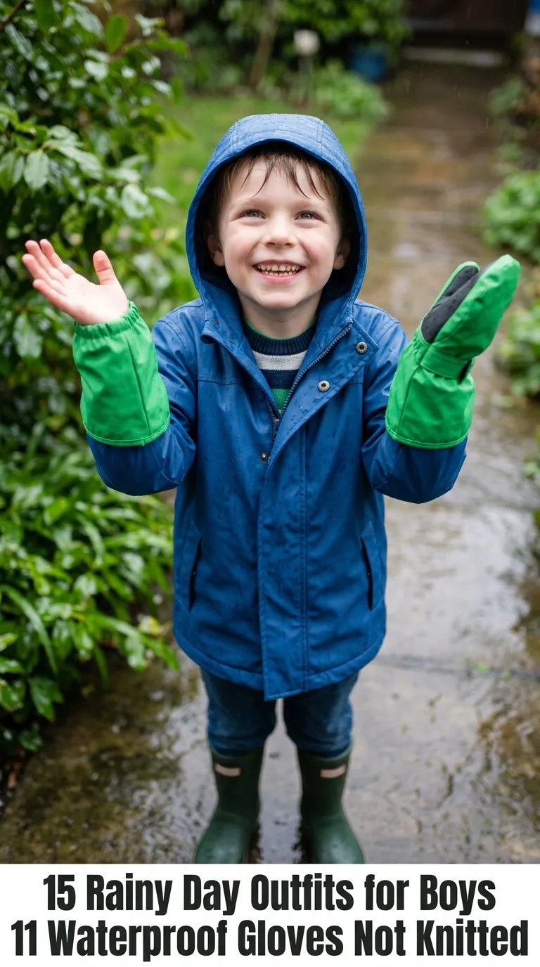 Boy wearing raincoat and mittens