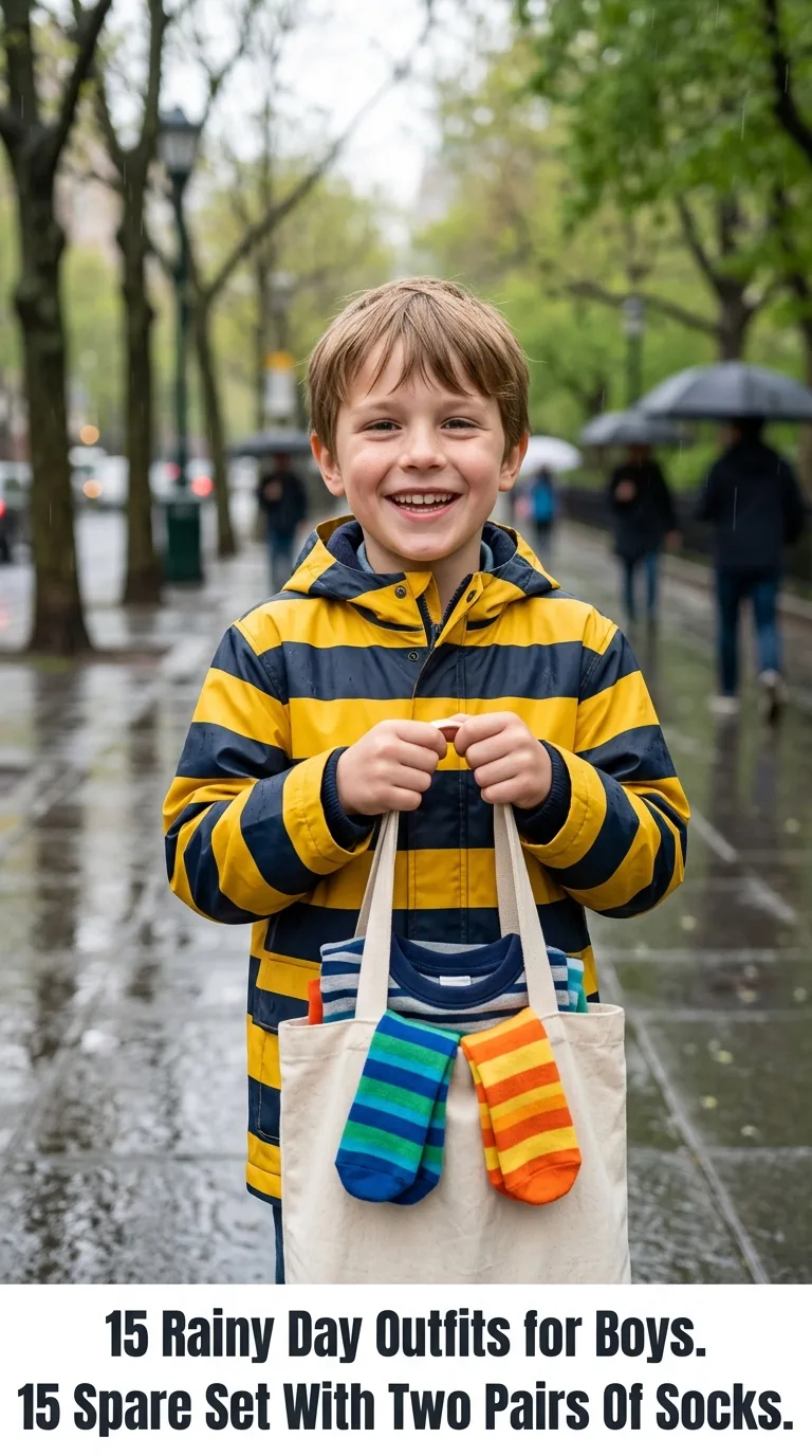 Boy holding spare outfit bag