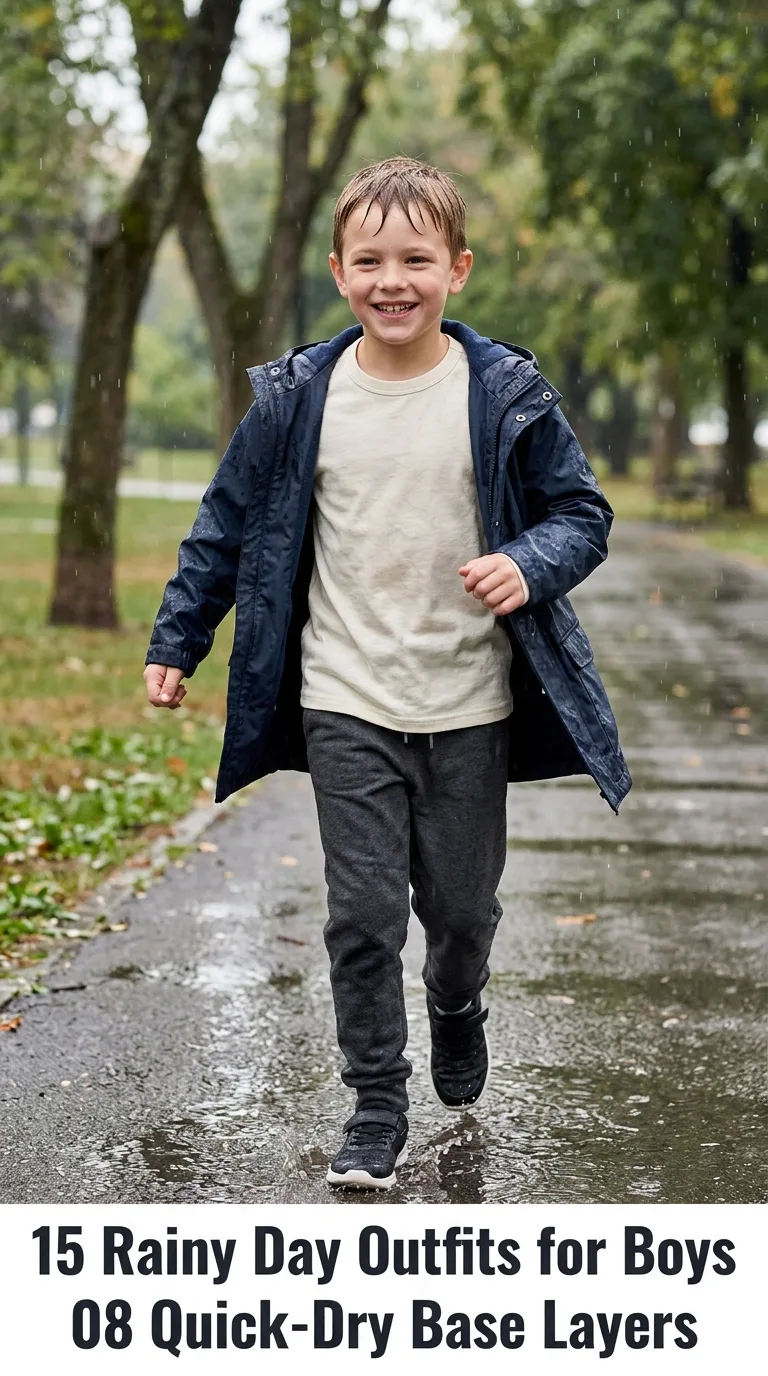 Boy in rainy park