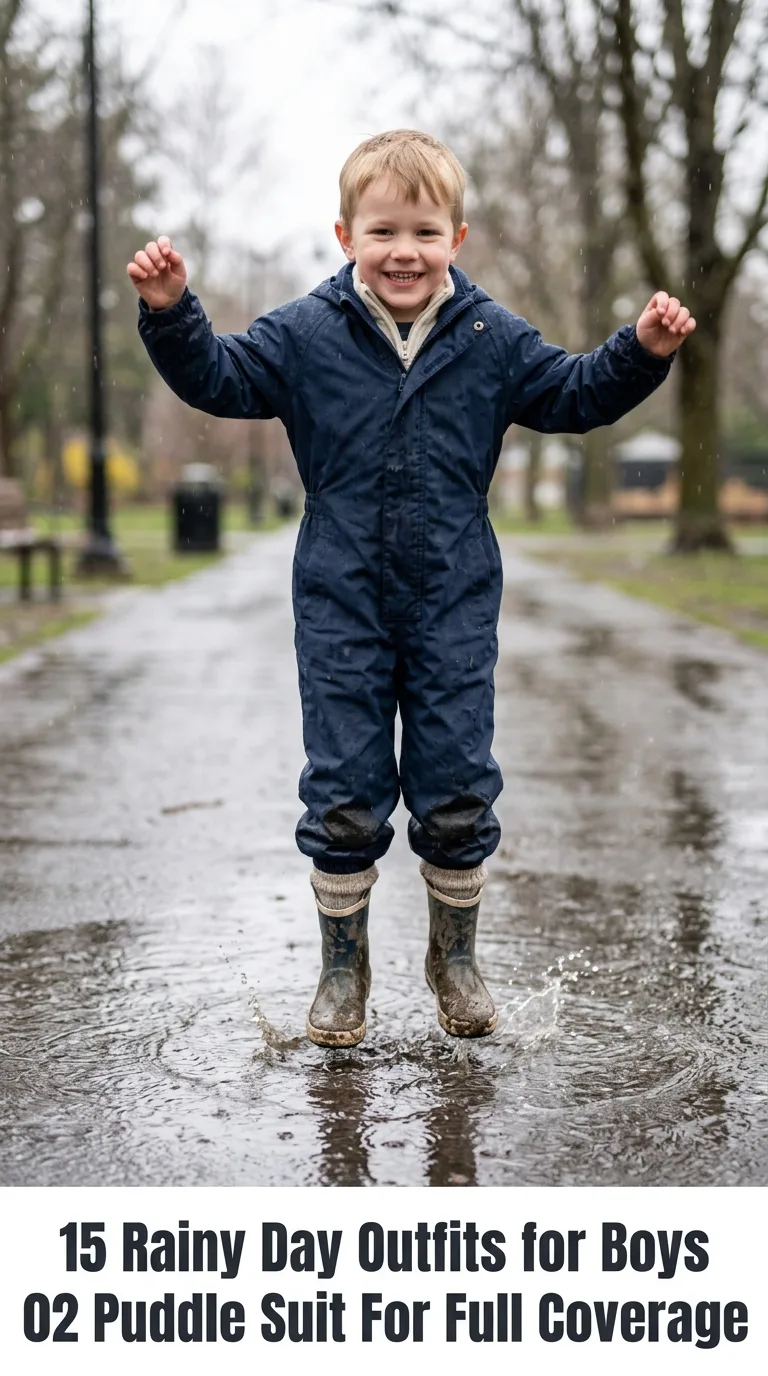 Boy jumping in puddle