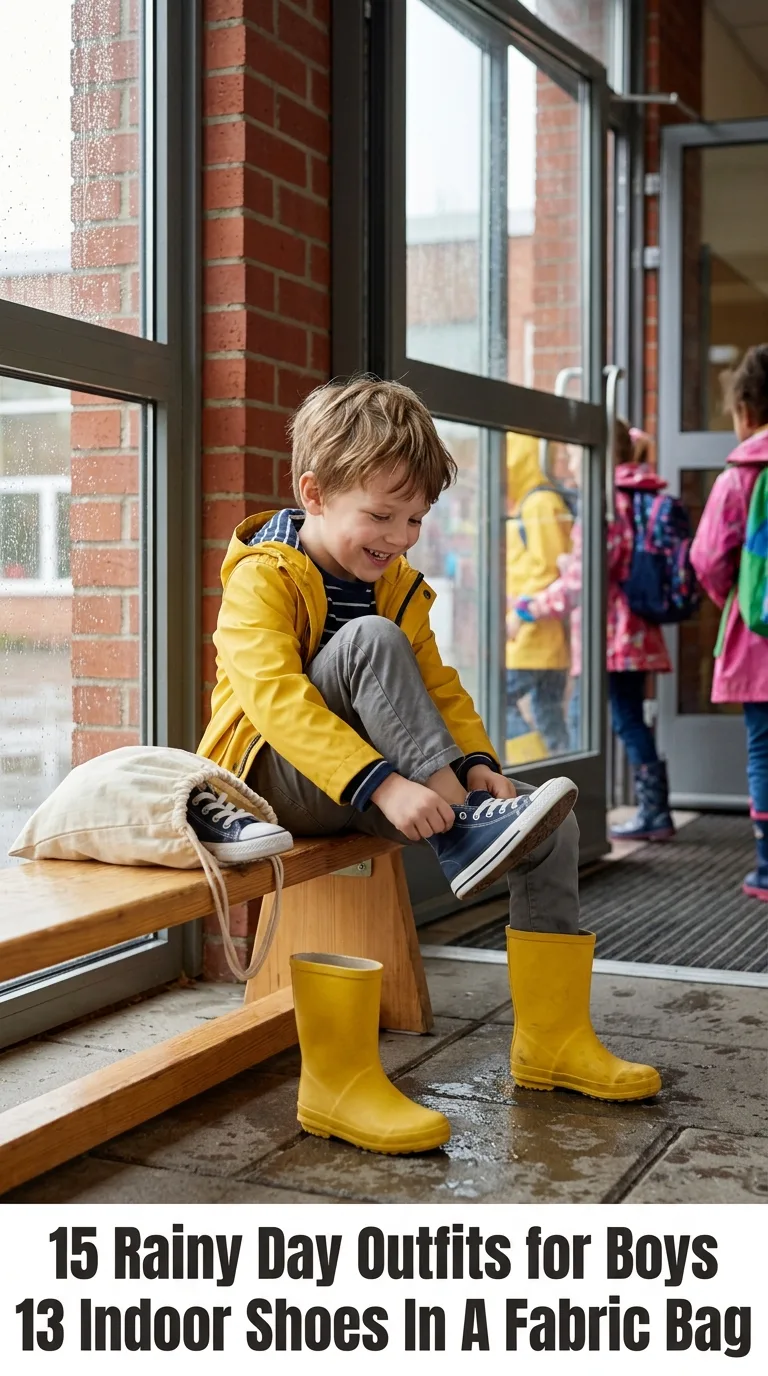 Boy swapping rain boots