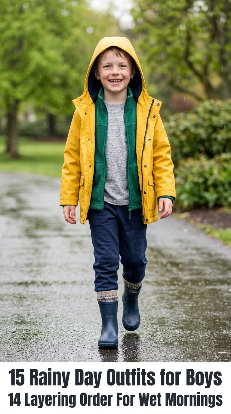 Boy wearing rain outfit