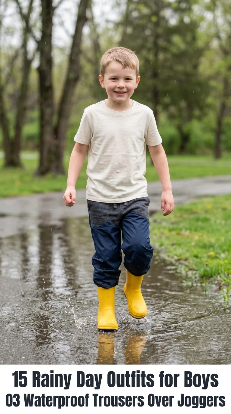 Boy wearing waterproof trousers