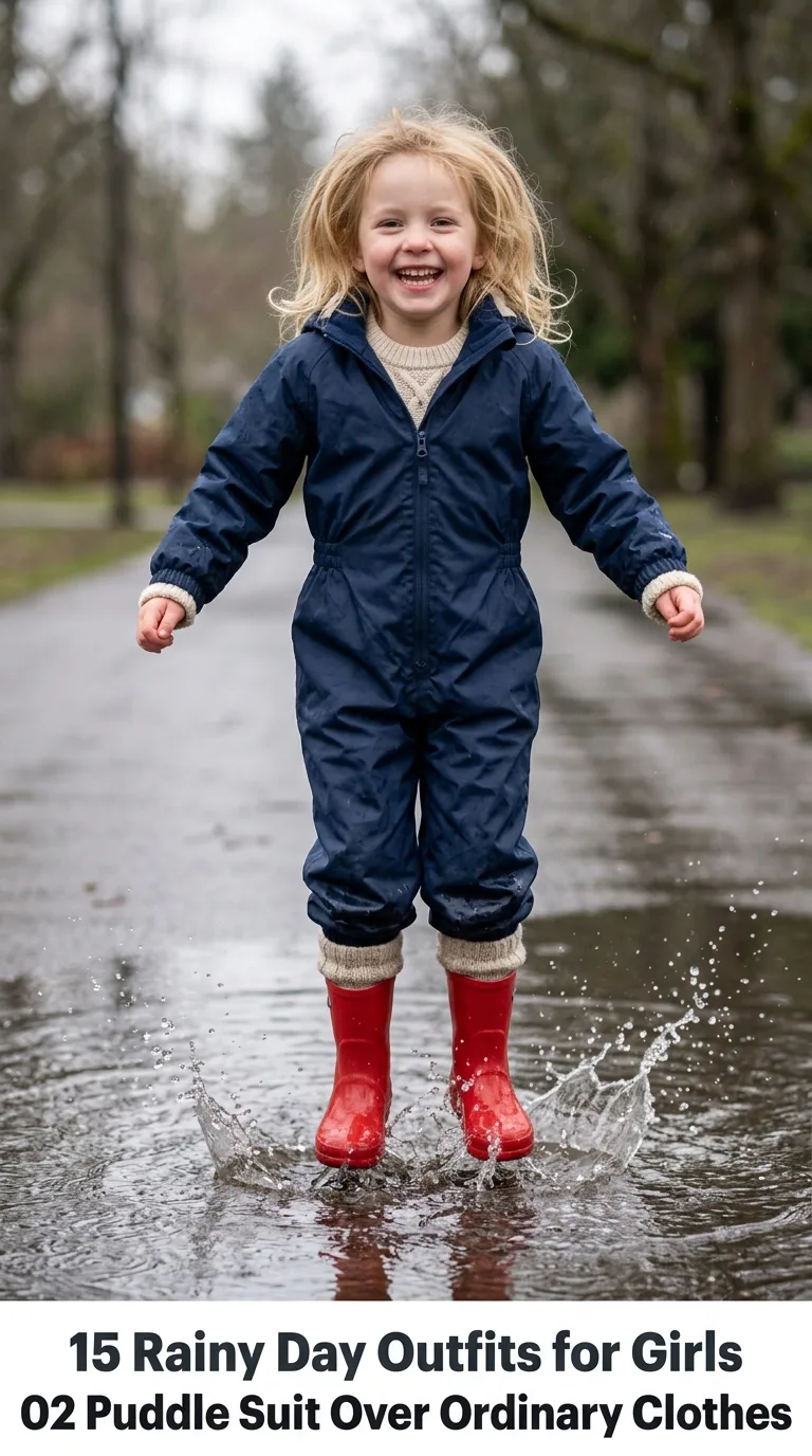 Girl jumping in puddle
