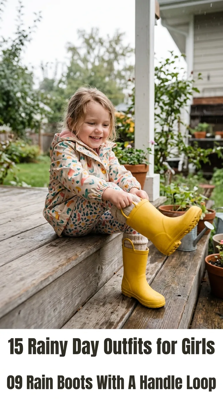 Girl putting on rain boots