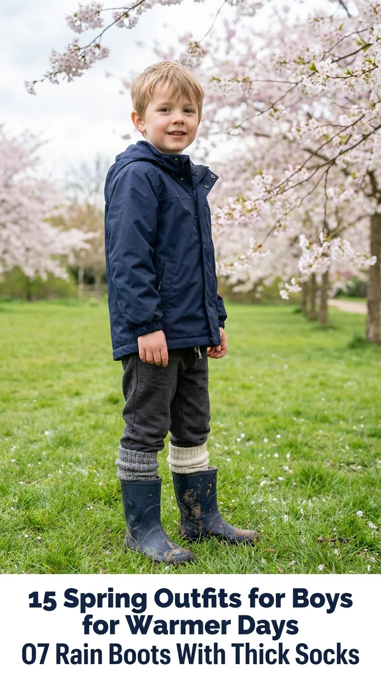 Boy wearing rain boots outdoors