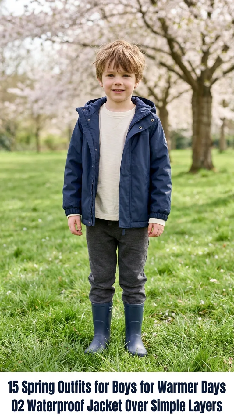 Boy wearing waterproof jacket