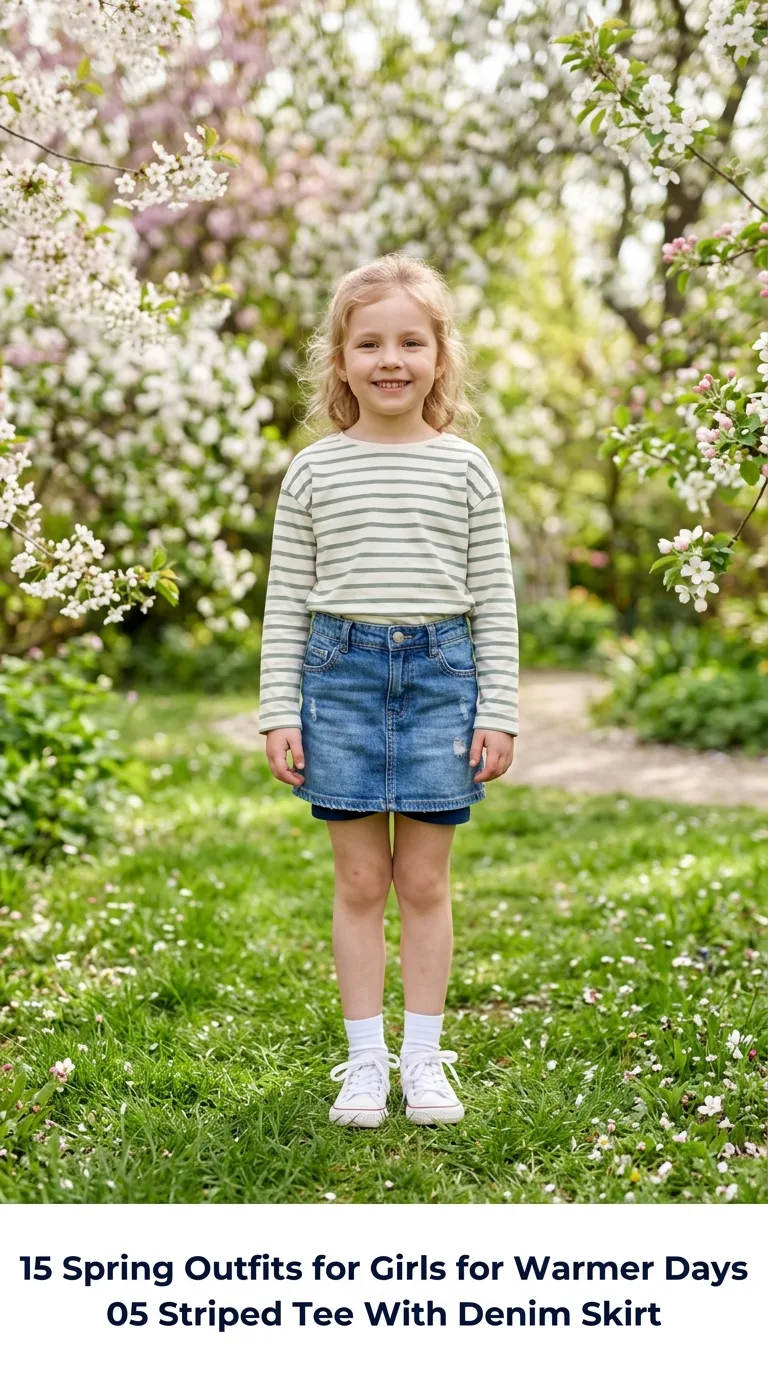 Girl wearing striped tee outfit