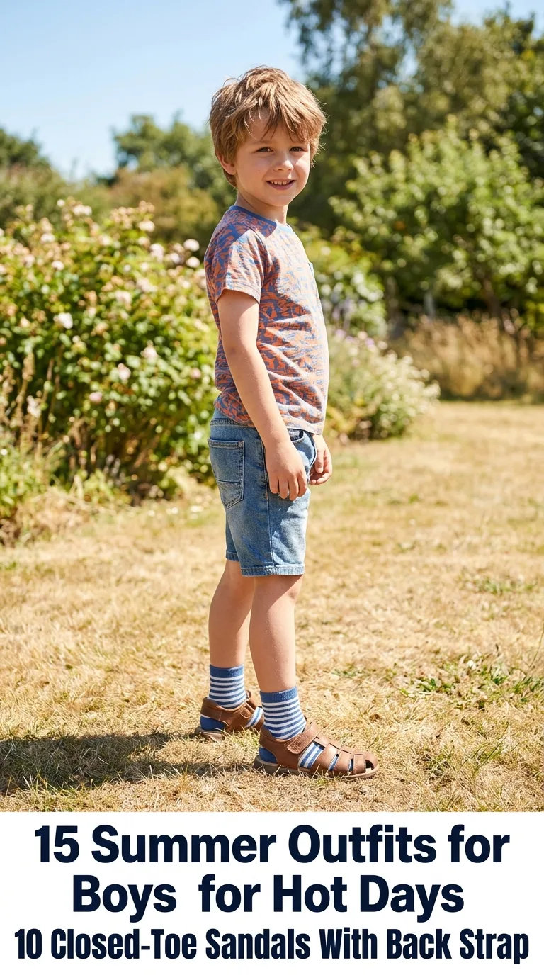 Boy wearing summer outfit sandals