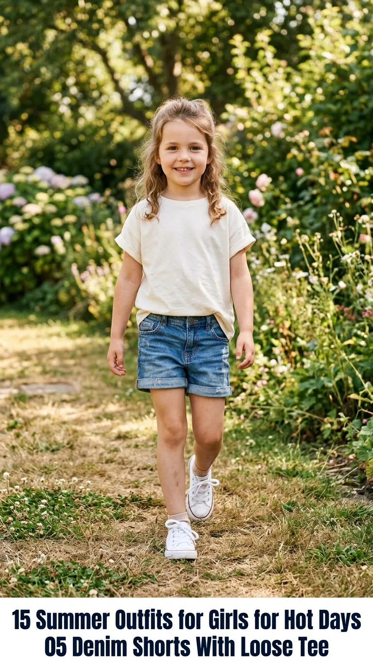 Girl wearing summer denim outfit