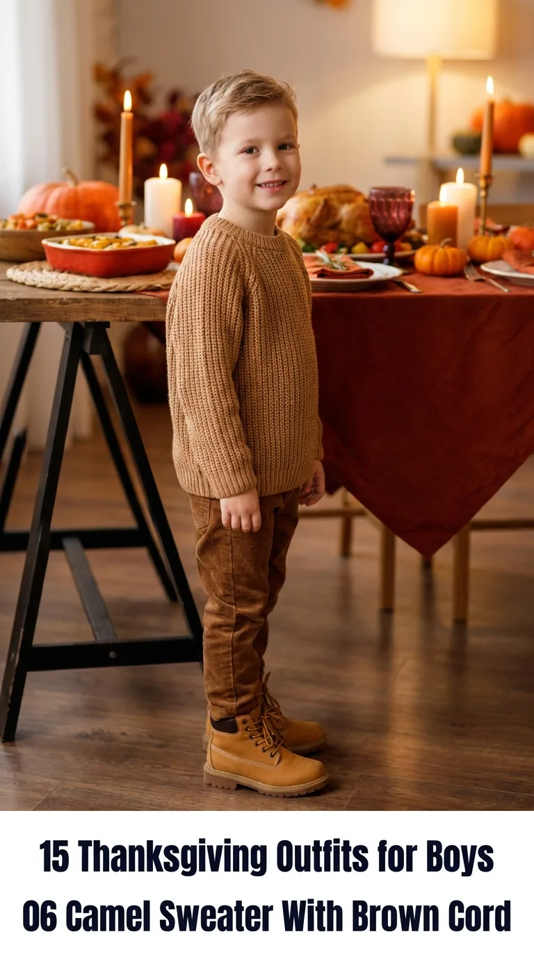Boy posing near Thanksgiving table
