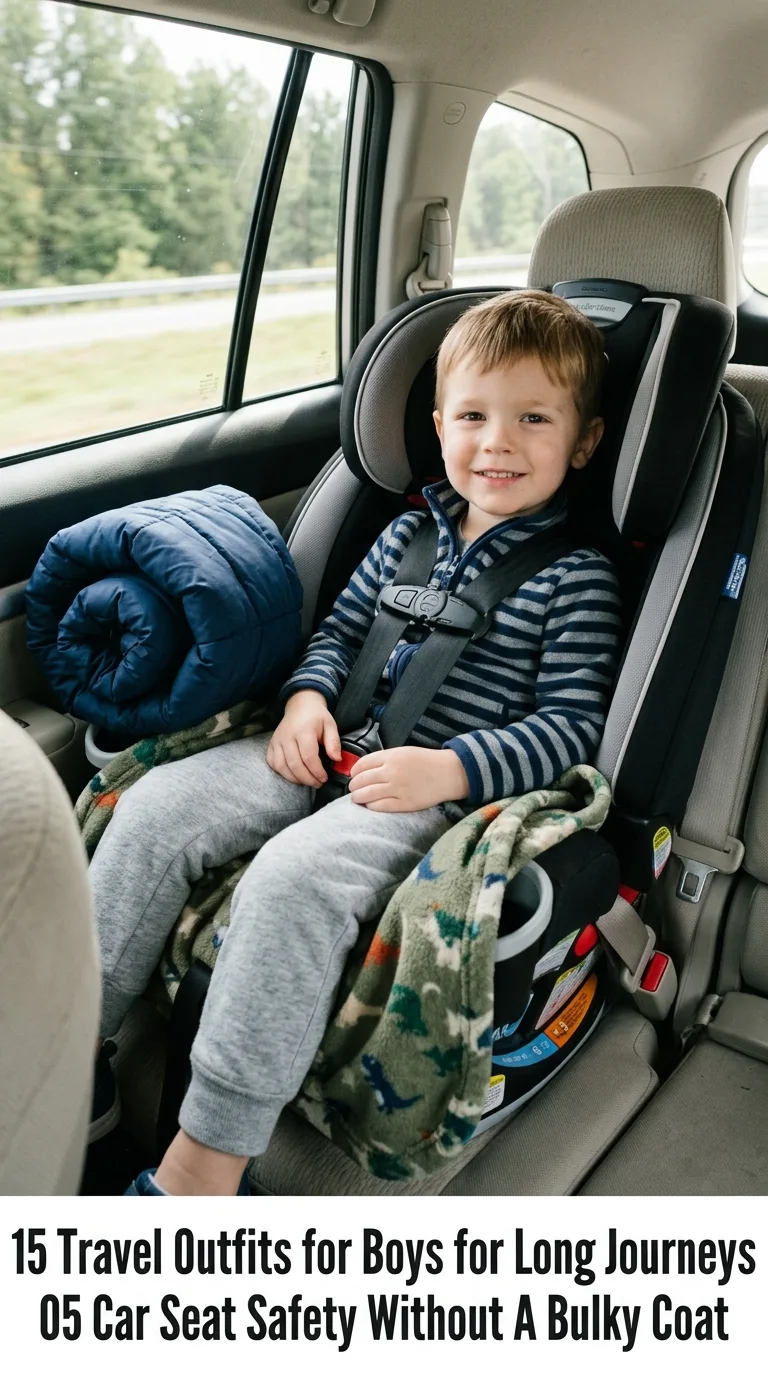 Boy buckled in car seat