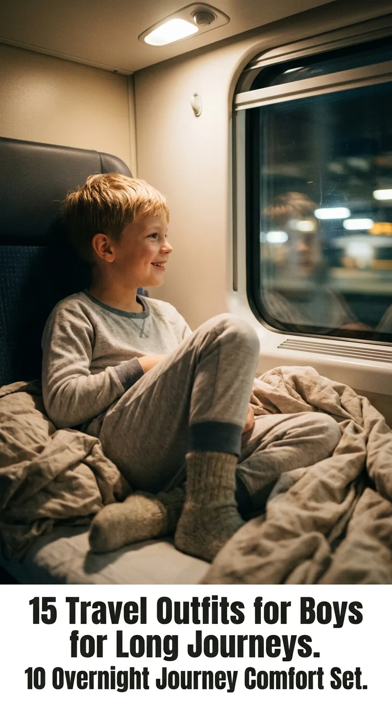 Boy traveling on night train