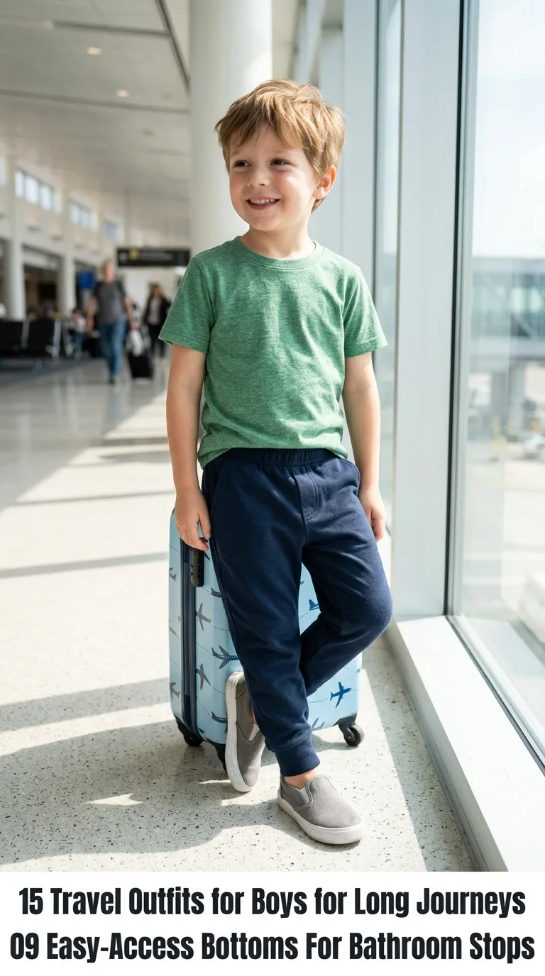 Boy wearing travel outfit